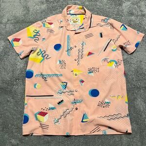 Oh Snap Shirt Mens Medium Light Pink Geometric Performance Button Up Beach